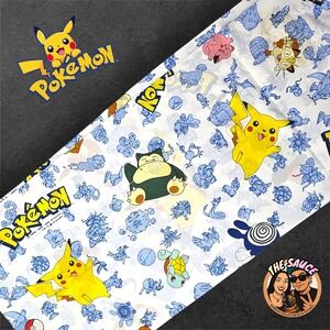 Pokemon Vintage Short Curtain Panel Kids Room White Yellow Pikachu Snorlax 90s